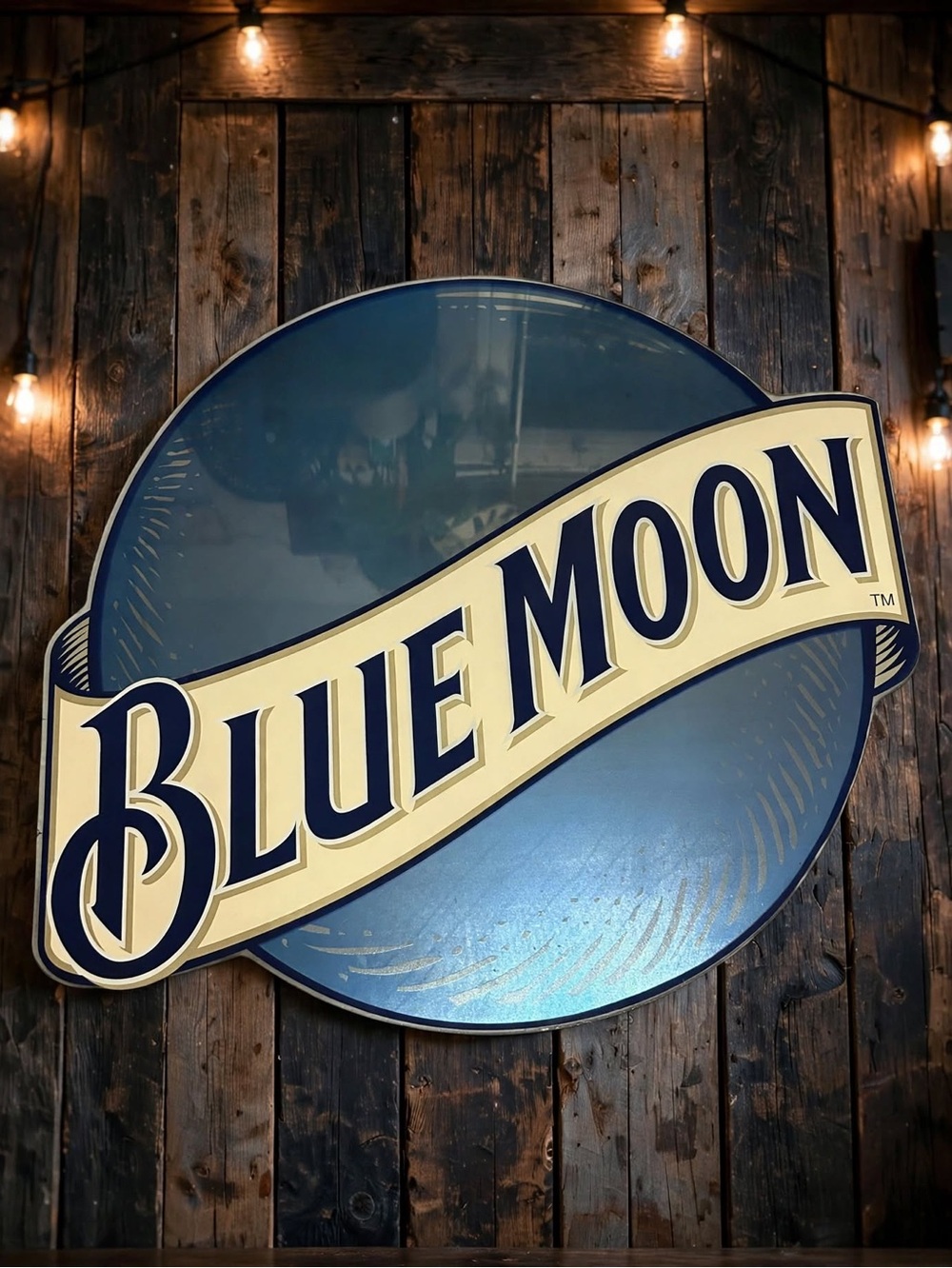 VINTAGE RARE 2001 Blue Moon Brewing Co Bar Mirror Sign Die Cut Belgian White Ale